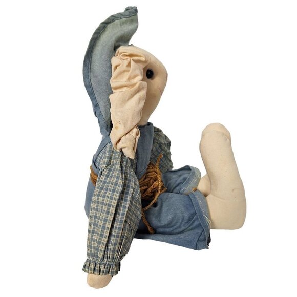 Handmade Easter Bunny Rabbit Plush Spring Overalls Stuffed Doll 18" - Picture 2 of 6